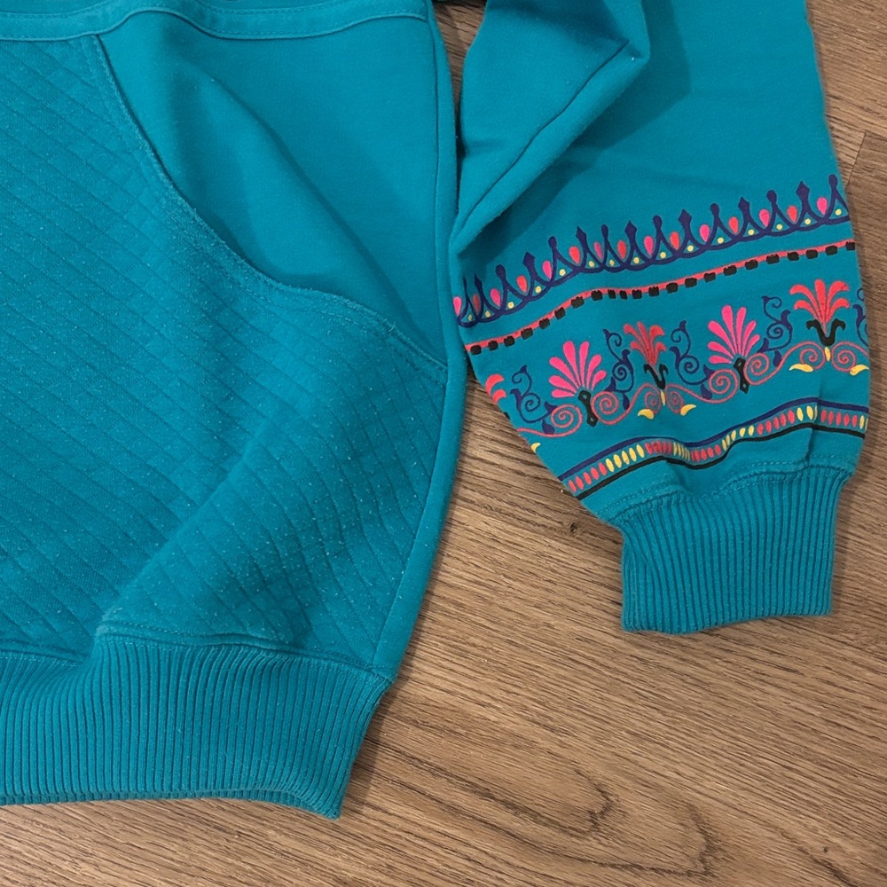 Vintage Petite Sophisticate Henley PS Blue Half Button Down Sweatshirt w Pockets - Picture 5 of 9